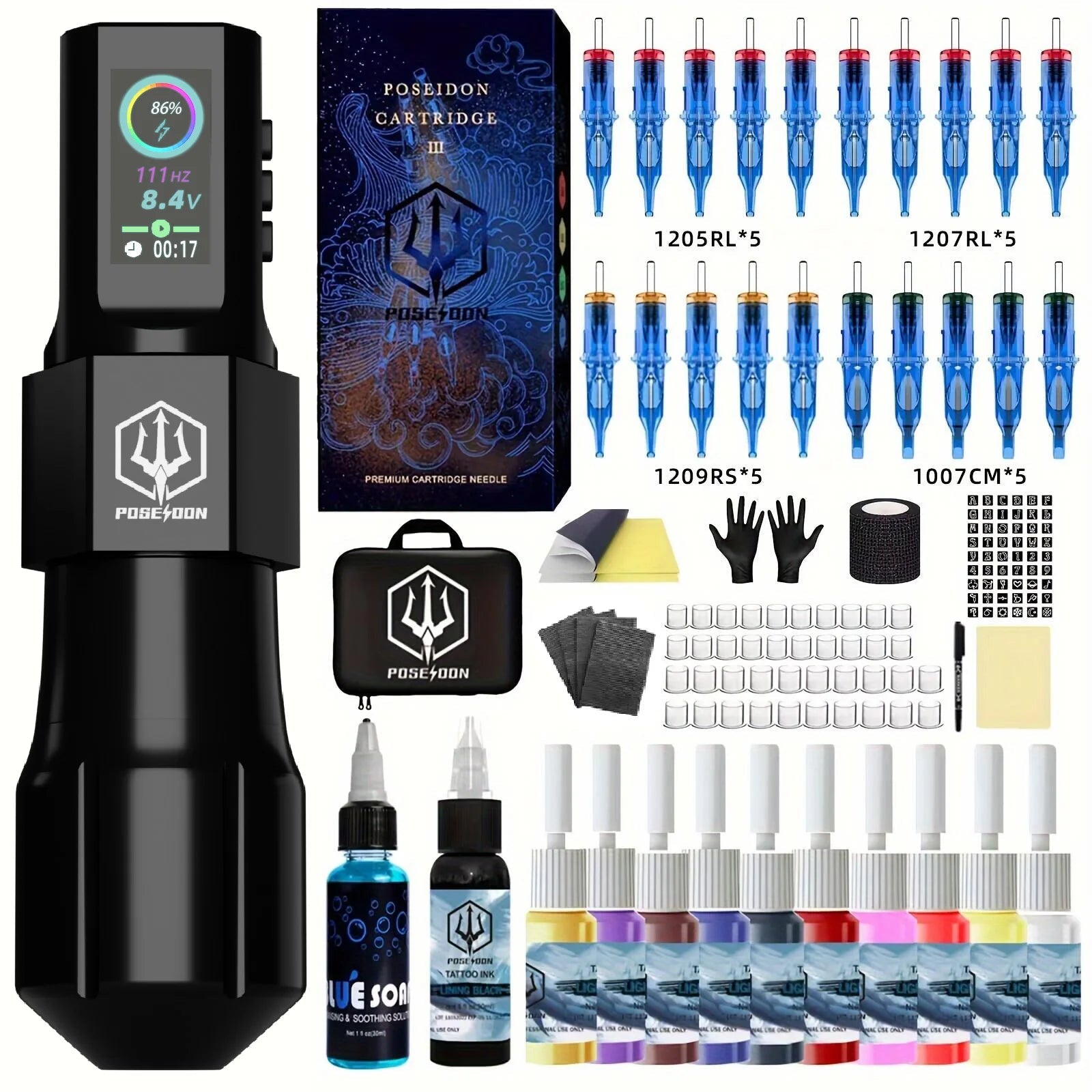 Tattoo Kit Or Tattoo Machnie POSEIDON New Cool Tattoo Pen Kit For Permanent Makeup Tattoo Machine Kit Wireless Tattoo Gun Kit - STAND OUT FLEXSARAH