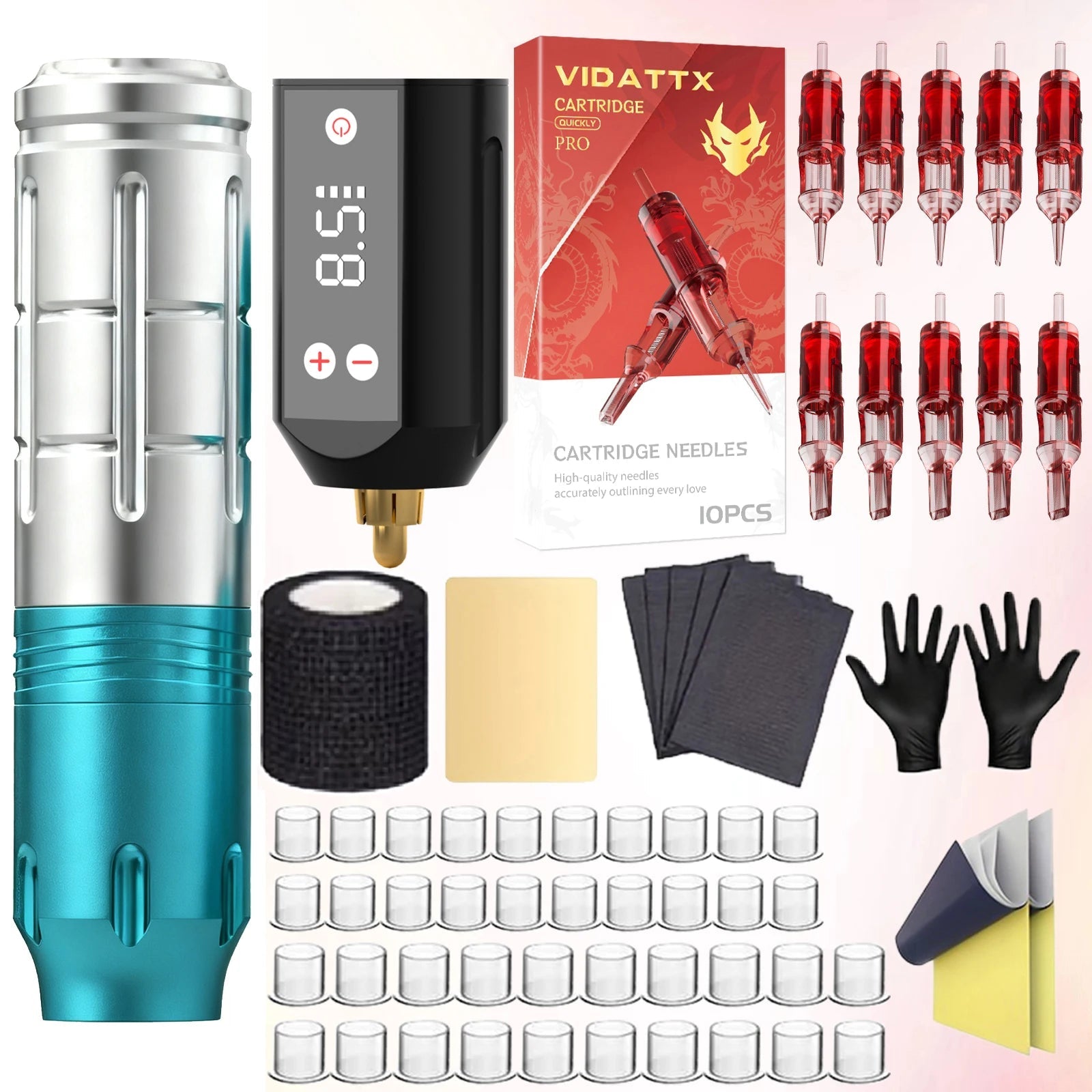 Tattoo Kit TRO Alloy Tattoo Pen Kit For Permanent Makeup Tattoo Machine Kit New Blue Wireless Tattoo Power Supply Tattoo Gun Kit - STAND OUT FLEXSARAH