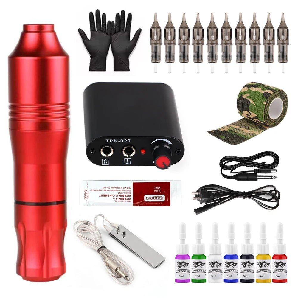 Tattoo Machine Kit Complete Rotary Tattoo Pen with Wired Power Supply Cartridge Needles Permanent Makeup Tools for Artists - STAND OUT FLEXSARAH