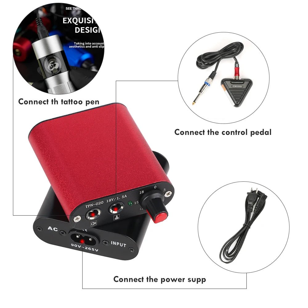 Tattoo Machine Kit Complete Rotary Tattoo Pen with Wired Power Supply Cartridge Needles Permanent Makeup Tools for Artists - STAND OUT FLEXSARAH
