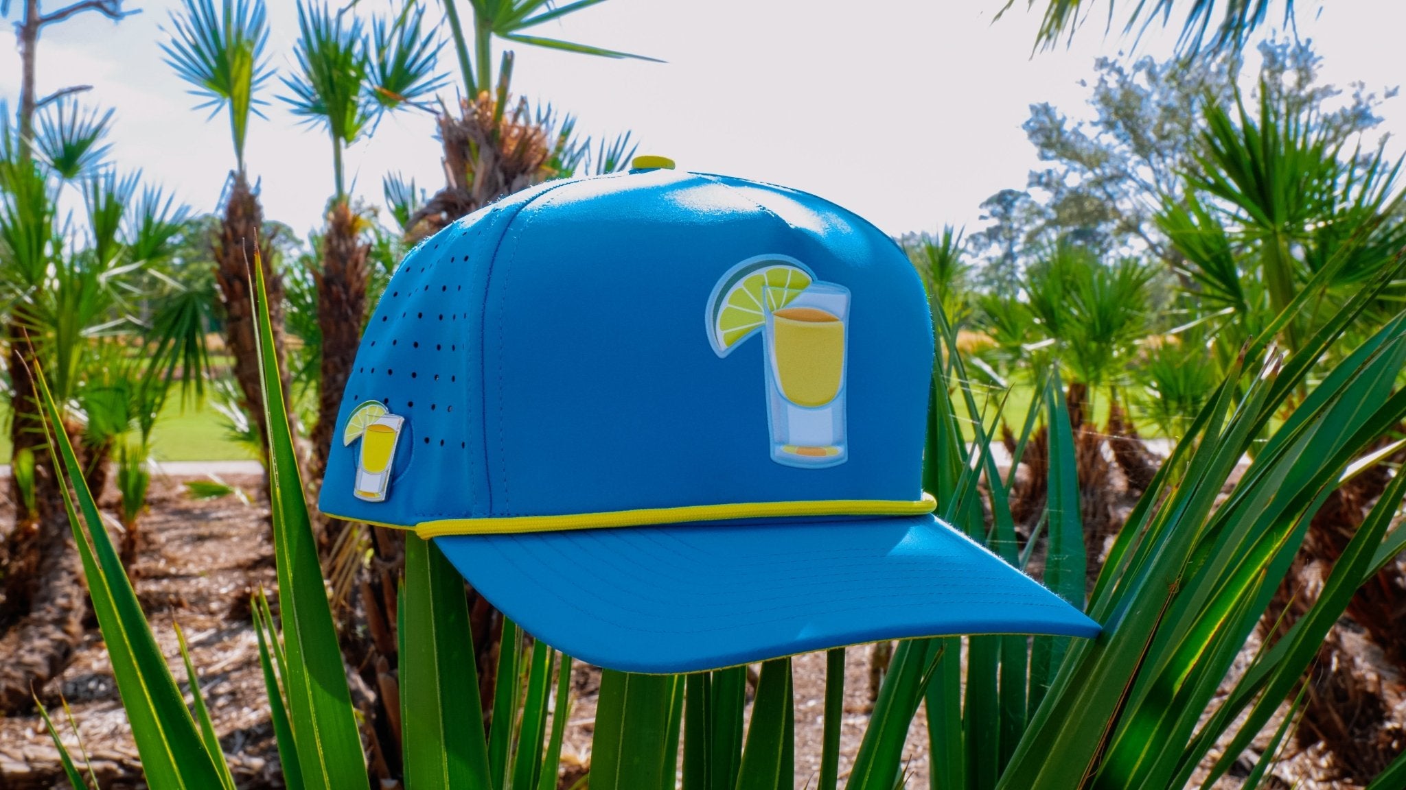 Tequila and Lime Golf Hat | Snapback Cap | Built-in Magnetic Ball Marker Holder + Marker Included | Adjustable | Shot Glass - STAND OUT FLEXSARAH