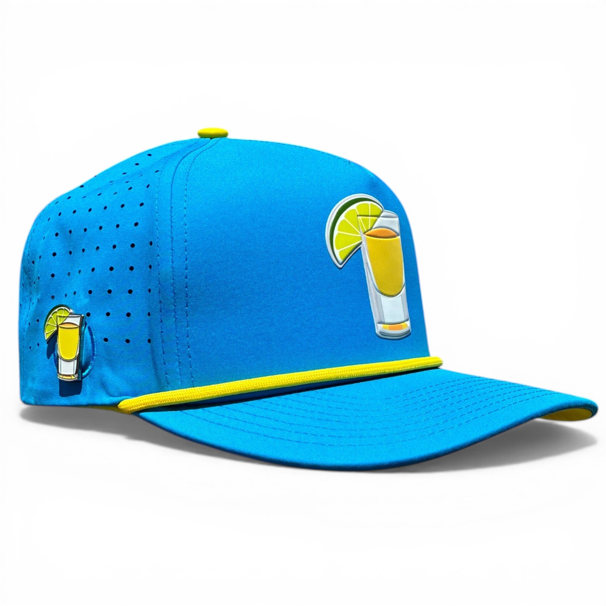 Tequila and Lime Golf Hat | Snapback Cap | Built-in Magnetic Ball Marker Holder + Marker Included | Adjustable | Shot Glass - STAND OUT FLEXSARAH