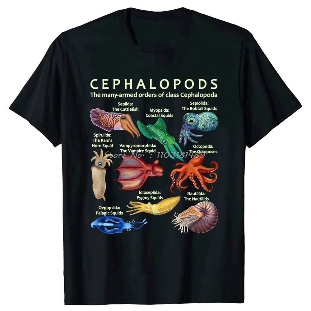 The Cephalopod Octopus Squid Cuttlefish Classic T Shirts Summer Graphic Cotton Streetwear Short Sleeve Birthday Gifts T-shirt - STAND OUT FLEXSARAH