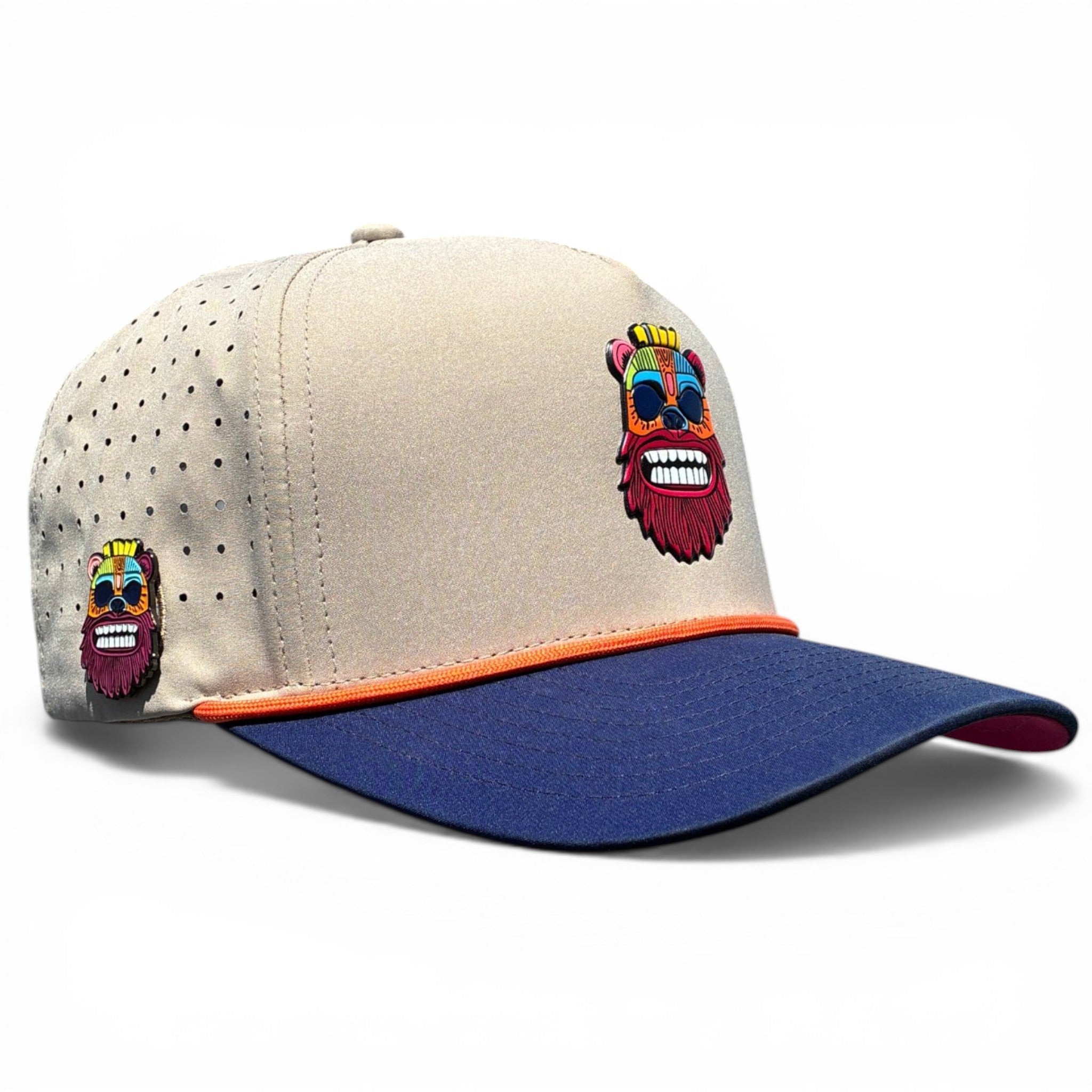 Tiki Bear Golf Hat | Snapback Cap | Built-in Magnetic Ball Marker Holder + Marker Included | Adjustable Multicolor - STAND OUT FLEXSARAH