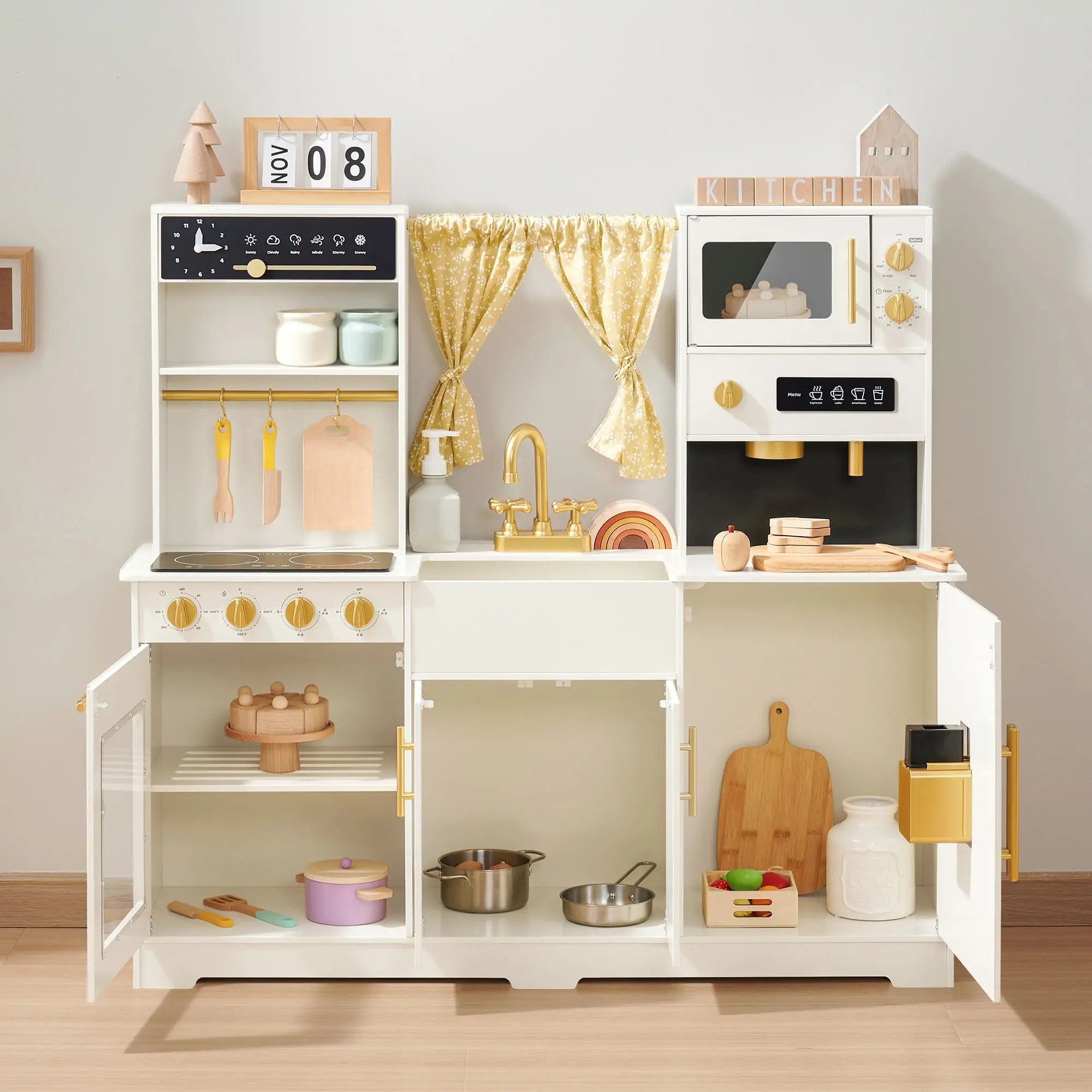 Tiny Land® Iconic Wooden Play Kitchen – Cream Pretend Cooking Set for Kids - STAND OUT FLEXSARAH
