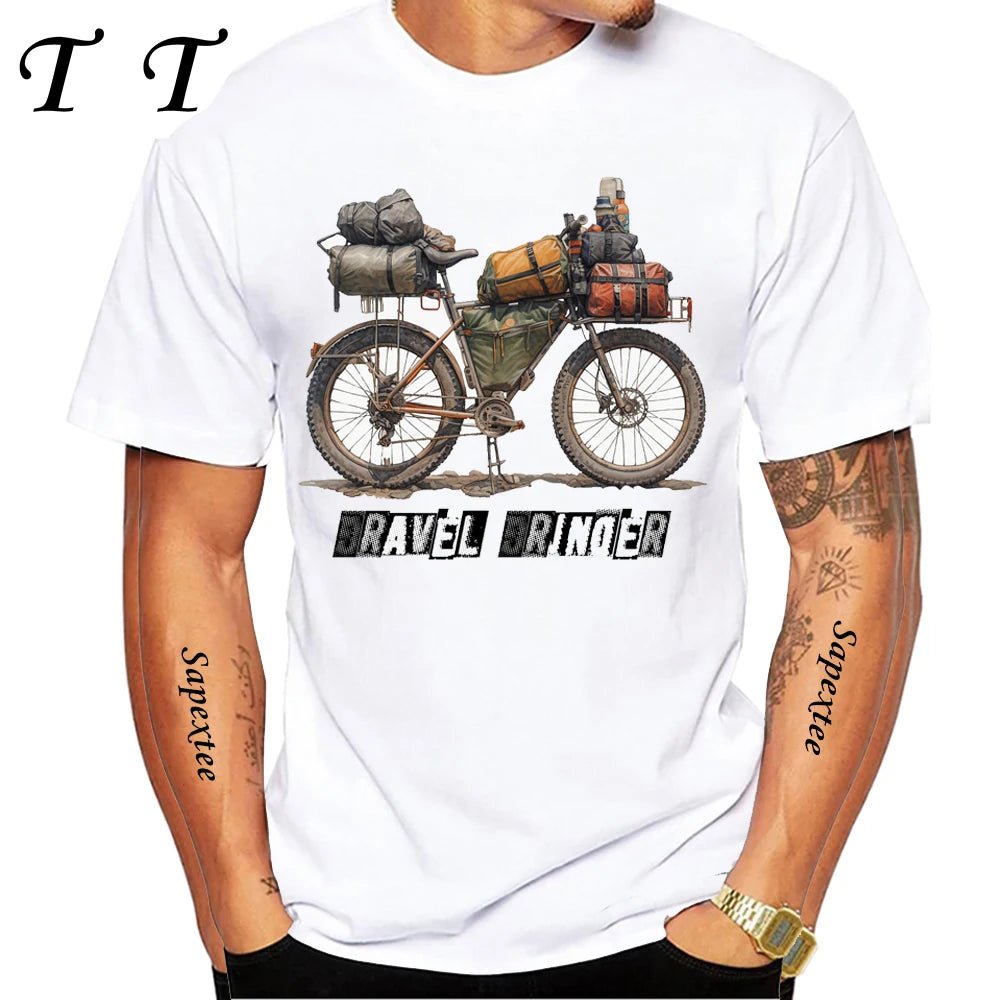 Travel On Gravel Bikepacking Print T-Shirt Summer Men Short Sleeve Funny Bicycle Sport Boy Tops Anatomy Bike Cycling Casual Tees - STAND OUT FLEXSARAH