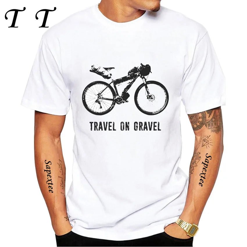 Travel On Gravel Bikepacking Print T-Shirt Summer Men Short Sleeve Funny Bicycle Sport Boy Tops Anatomy Bike Cycling Casual Tees - STAND OUT FLEXSARAH