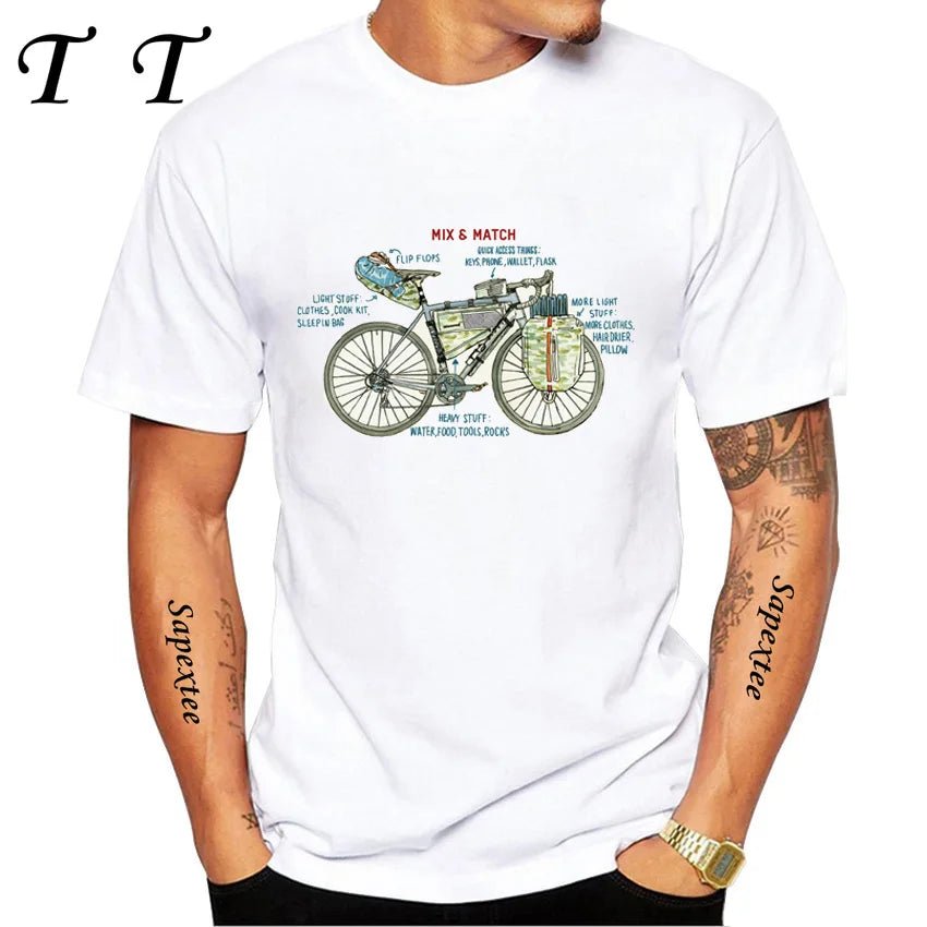 Travel On Gravel Bikepacking Print T-Shirt Summer Men Short Sleeve Funny Bicycle Sport Boy Tops Anatomy Bike Cycling Casual Tees - STAND OUT FLEXSARAH