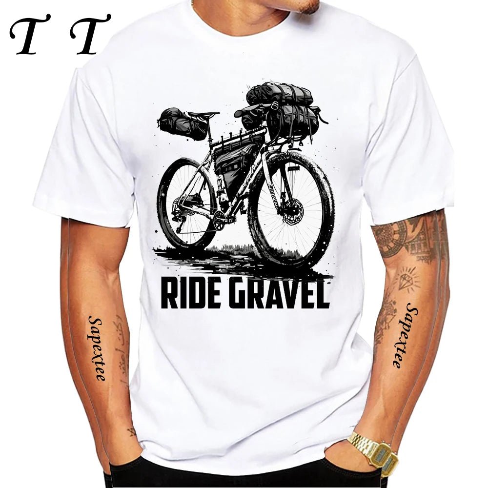Travel On Gravel Bikepacking Print T-Shirt Summer Men Short Sleeve Funny Bicycle Sport Boy Tops Anatomy Bike Cycling Casual Tees - STAND OUT FLEXSARAH