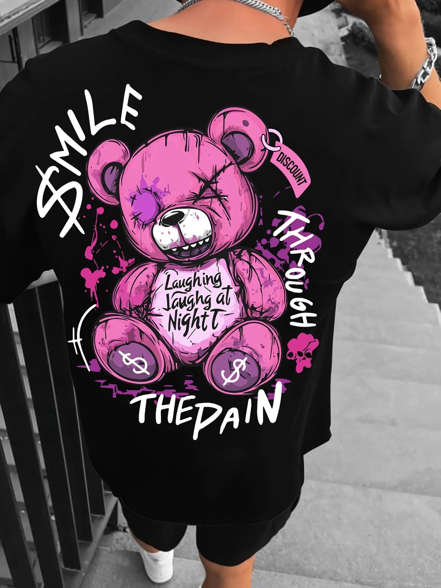 Trendy style new summer men's teddy bear letter print breathable and comfortable round neck T-shirt outdoor high street top - STAND OUT FLEXSARAH