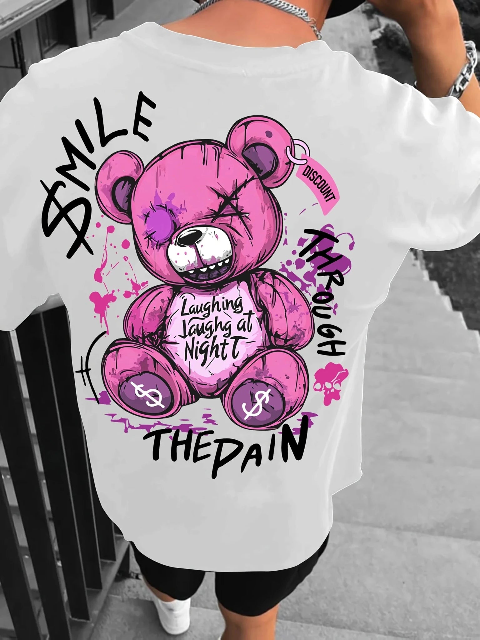 Trendy style new summer men's teddy bear letter print breathable and comfortable round neck T-shirt outdoor high street top - STAND OUT FLEXSARAH