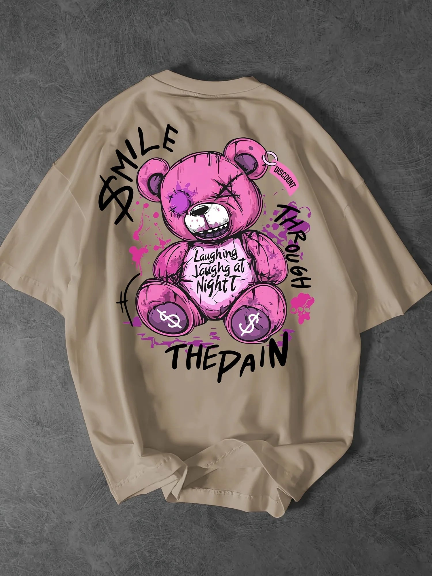 Trendy style new summer men's teddy bear letter print breathable and comfortable round neck T-shirt outdoor high street top - STAND OUT FLEXSARAH