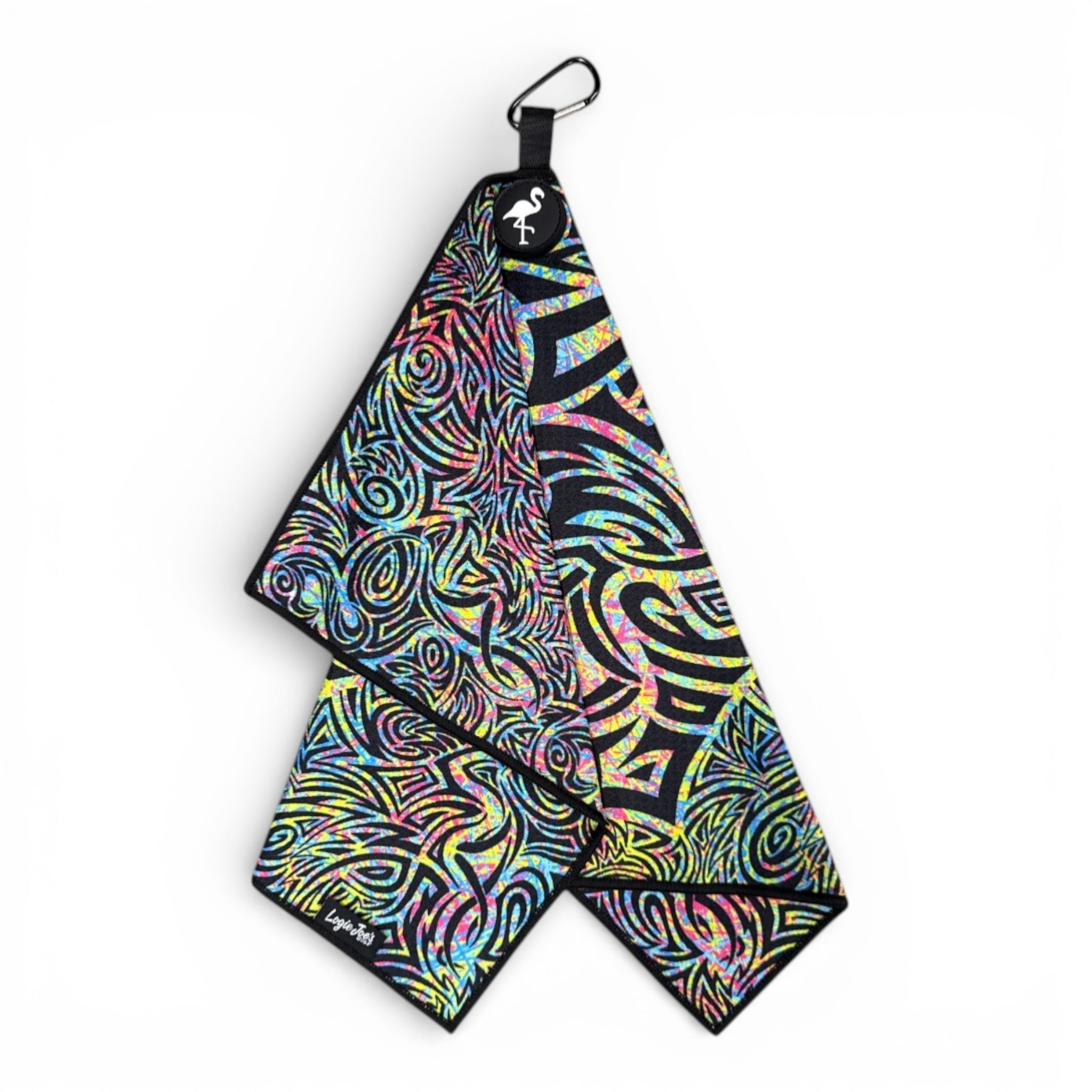 Tribal Flamingo Golf Towel | Premium Double-Sided Microfiber | Heavy-Duty Magnetic Towel with Carabiner Clip | 24 x 16 in - STAND OUT FLEXSARAH