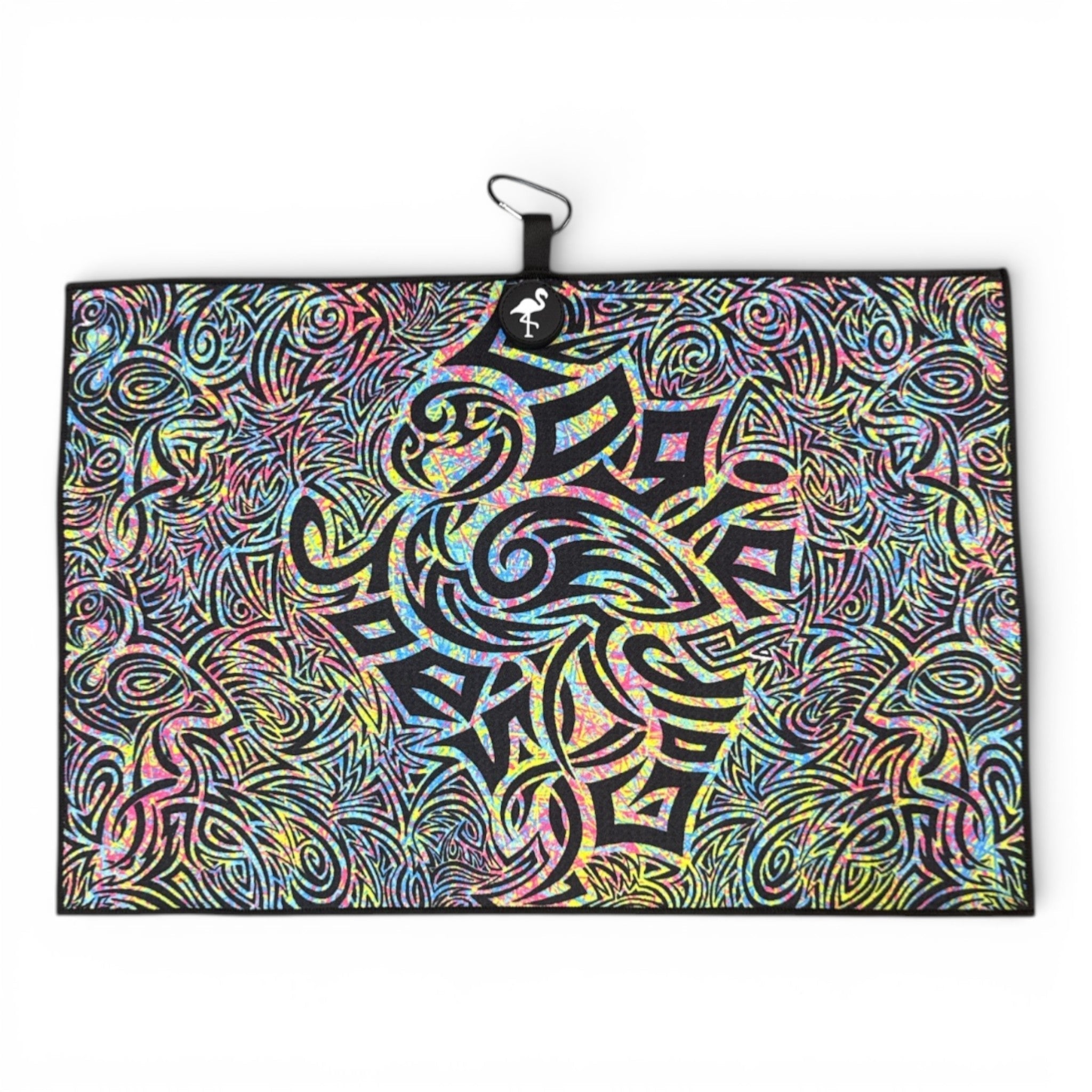 Tribal Flamingo Golf Towel | Premium Double-Sided Microfiber | Heavy-Duty Magnetic Towel with Carabiner Clip | 24 x 16 in - STAND OUT FLEXSARAH