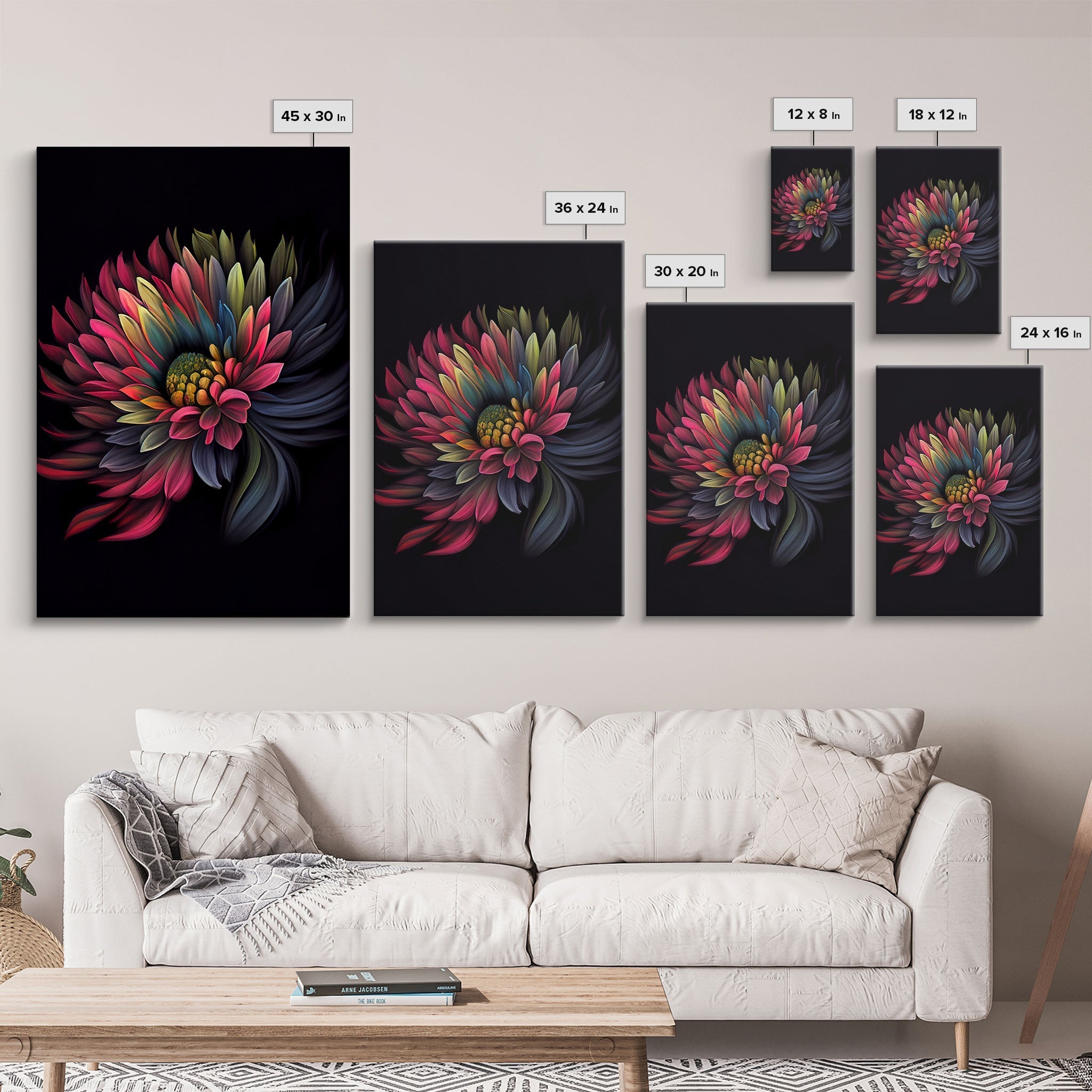 Triptych 3 Panel Wall Art - Framed Canvas Prints - Neon Flowers - Retro Style Flower Paintings - Boho Decor - Minimalist Wall Art - Modern - STAND OUT FLEXSARAH
