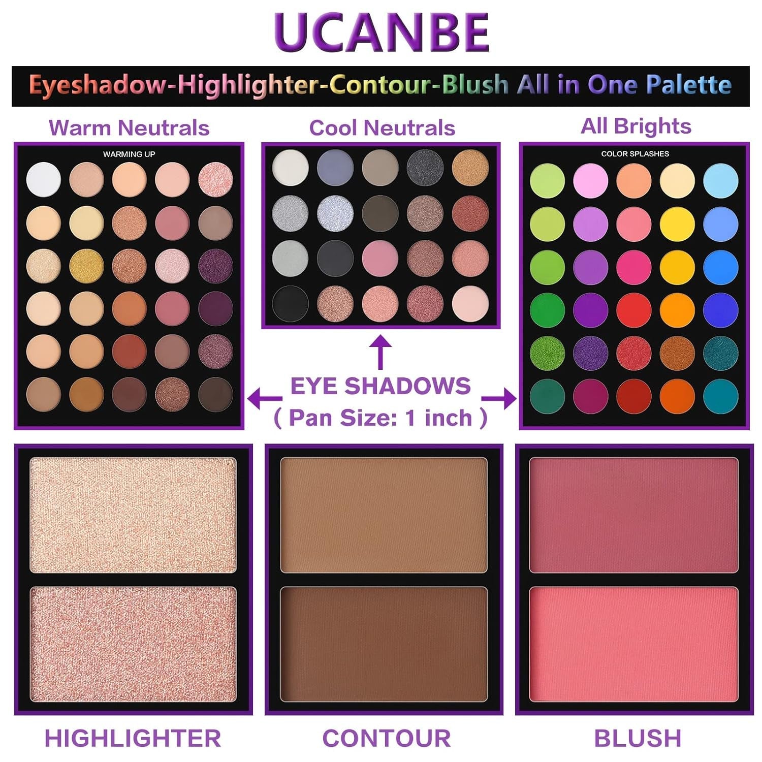 UCANBE Eyeshadow Palette with 15Pcs Brushes Makeup Set, Pigmented 86 Colors Make up Sets Valentine'S Day Gift, Matte Shimmer Glitter Eye Shadow Pallet Highlighter Contour Blush Powder Brush Beauty Kit - STAND OUT FLEXSARAH