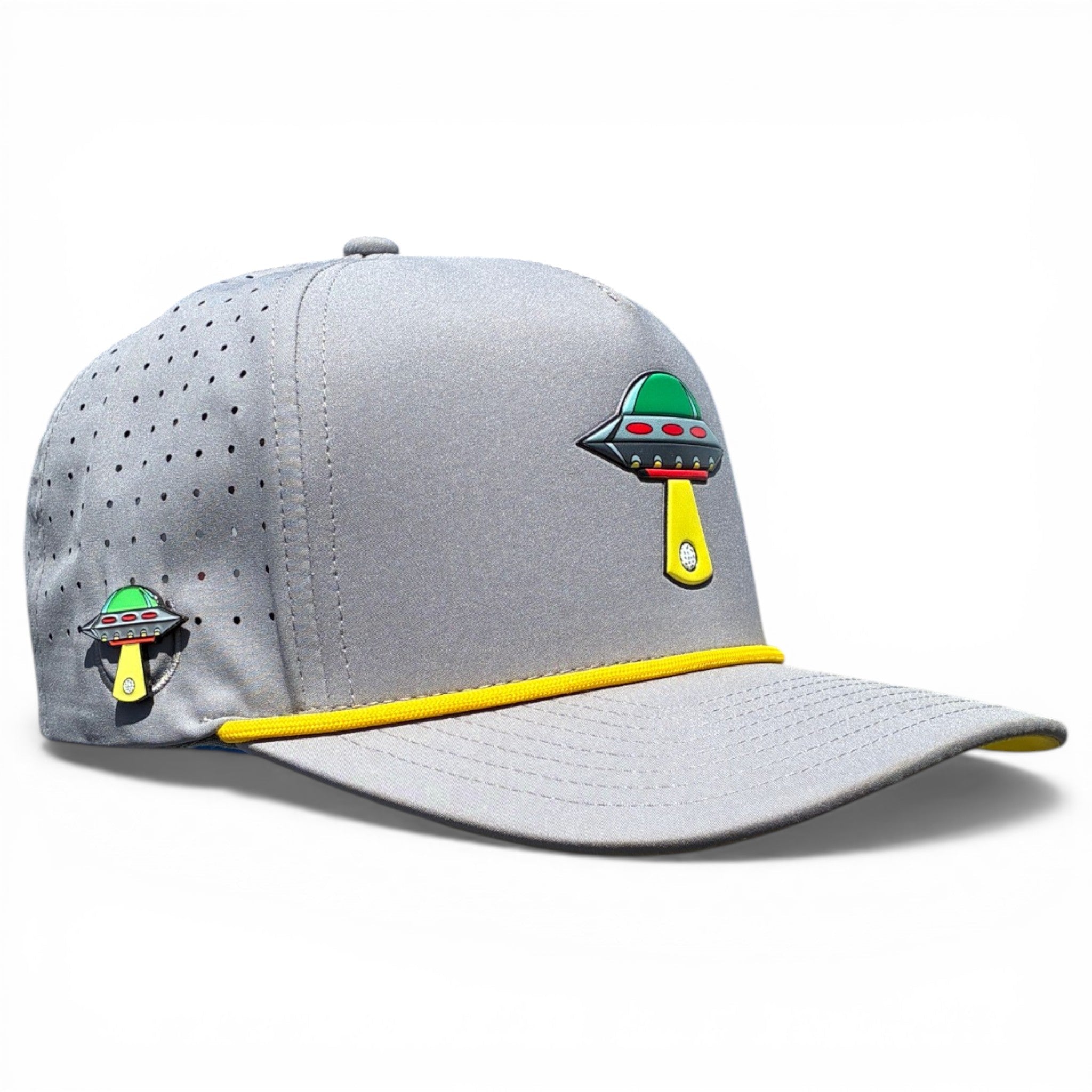 UFO Golf Hat | Snapback Cap | Built-in Magnetic Ball Marker Holder + Marker Included | Adjustable | Alien Gray - STAND OUT FLEXSARAH