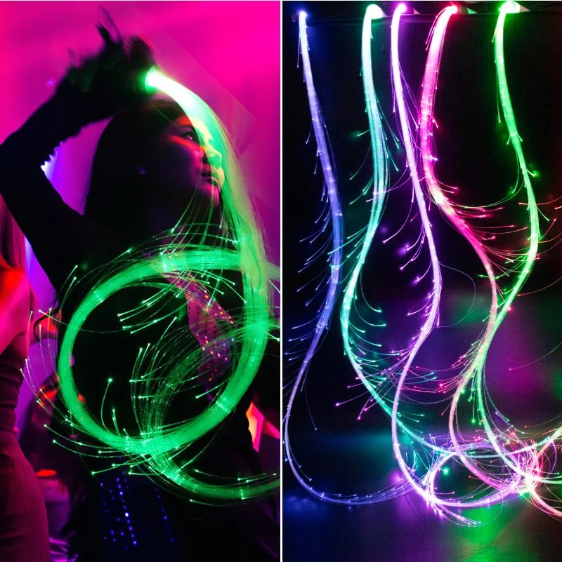 USB Rechargeable LED Fiber Optic Whips 360° Swivel Optical Whips Multi-color Disco RGB Dancing Glowing Whip Sparkle Flow string - STAND OUT FLEXSARAH