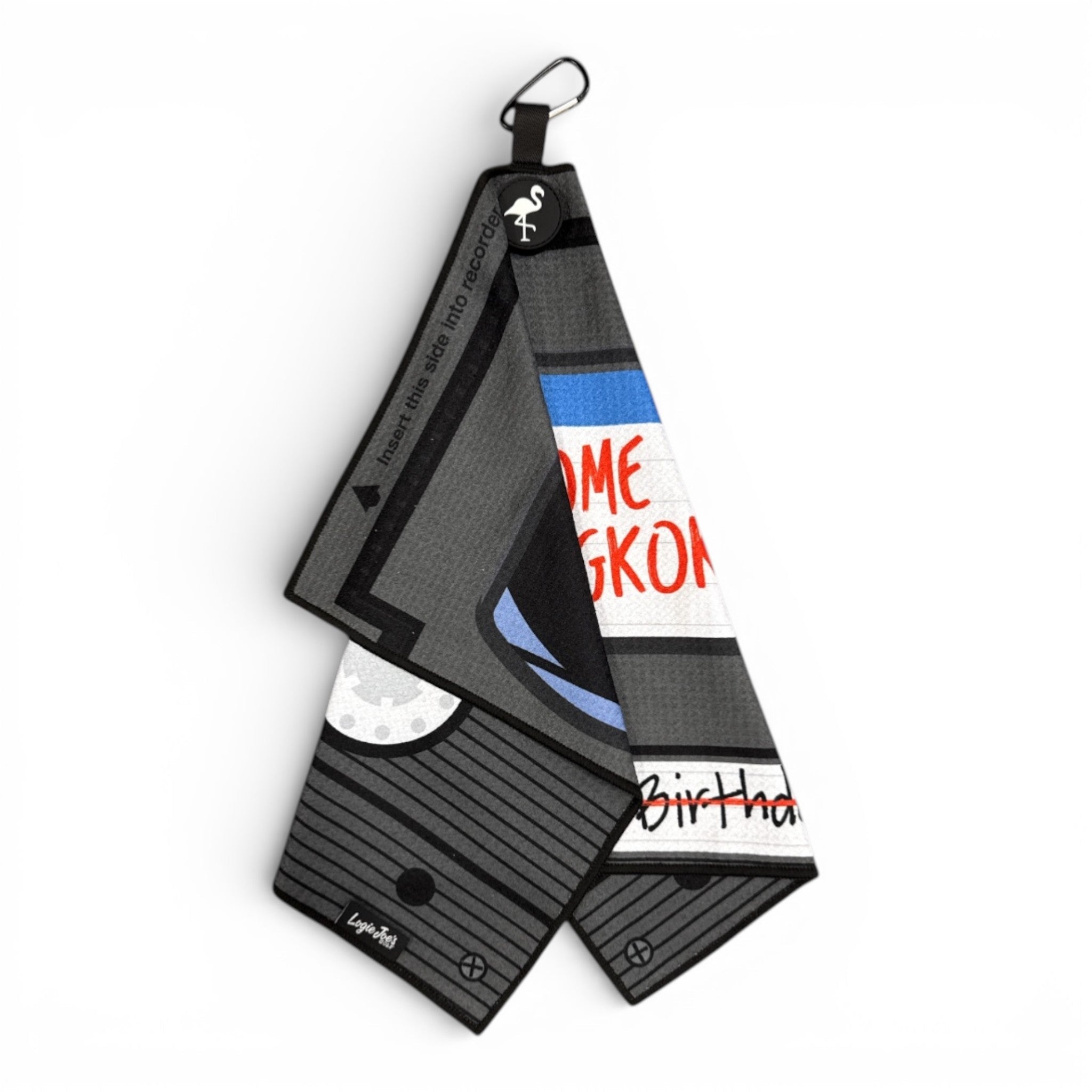 VHS Tape Golf Towel | Premium Double-Sided Microfiber | Heavy-Duty Magnetic Towel with Carabiner Clip | 24 x 16 in - STAND OUT FLEXSARAH