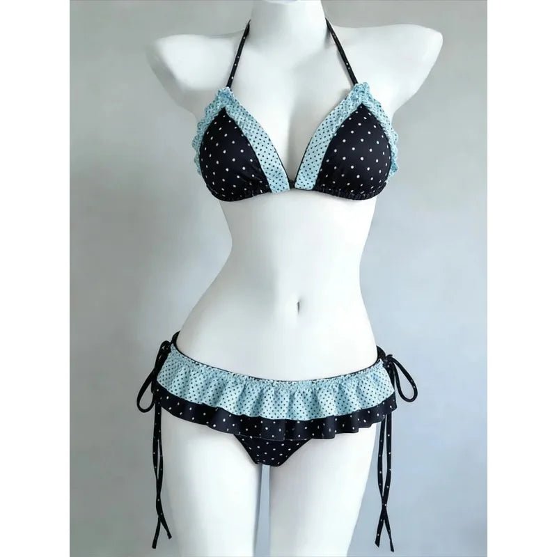 Vintage Sweet Bikini Set for Women Chic Polka Dot Print Trendy Ruffles Split Swimwear 2026 Summer Beach Vacation Party Swimwear - STAND OUT FLEXSARAH
