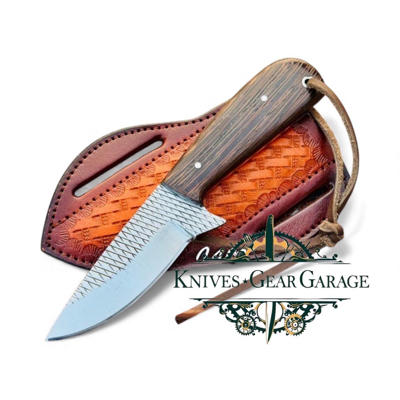 Western Knife and Sheath – 7.5" Handmade Rasp Steel Blade with Wenge Wood Handle - STAND OUT FLEXSARAH