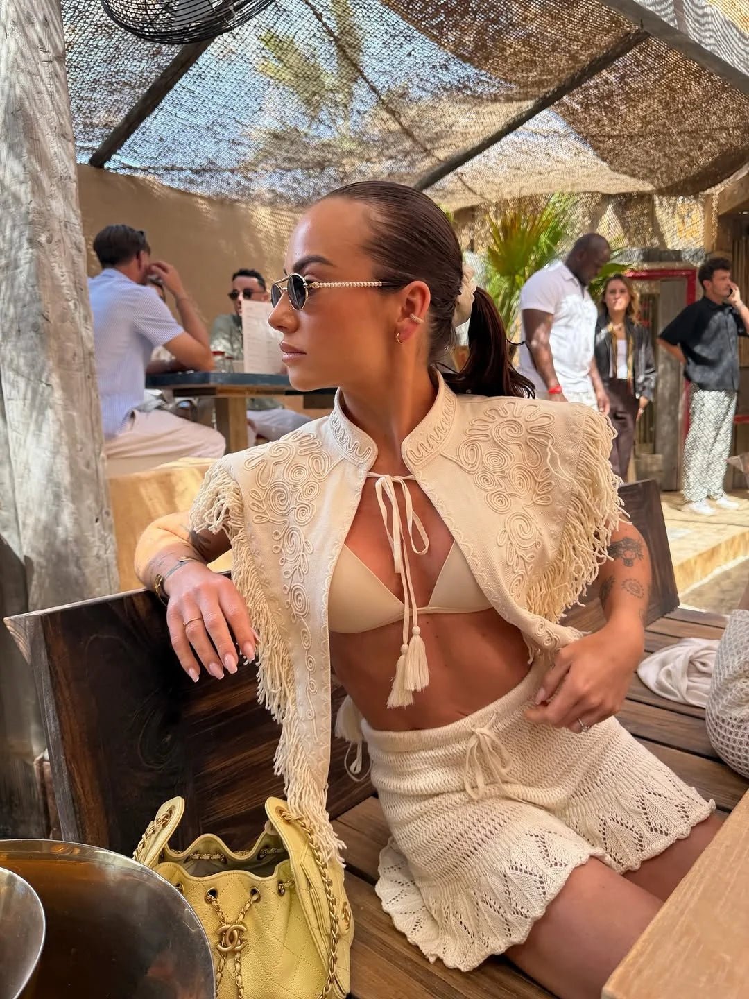 Woman Vintage Embroidery Tassel Shawl Summer Stand Neck Sleeveless Lace Up Irregular Top Female New Bikini Vacation Clothes 2026 - STAND OUT FLEXSARAH