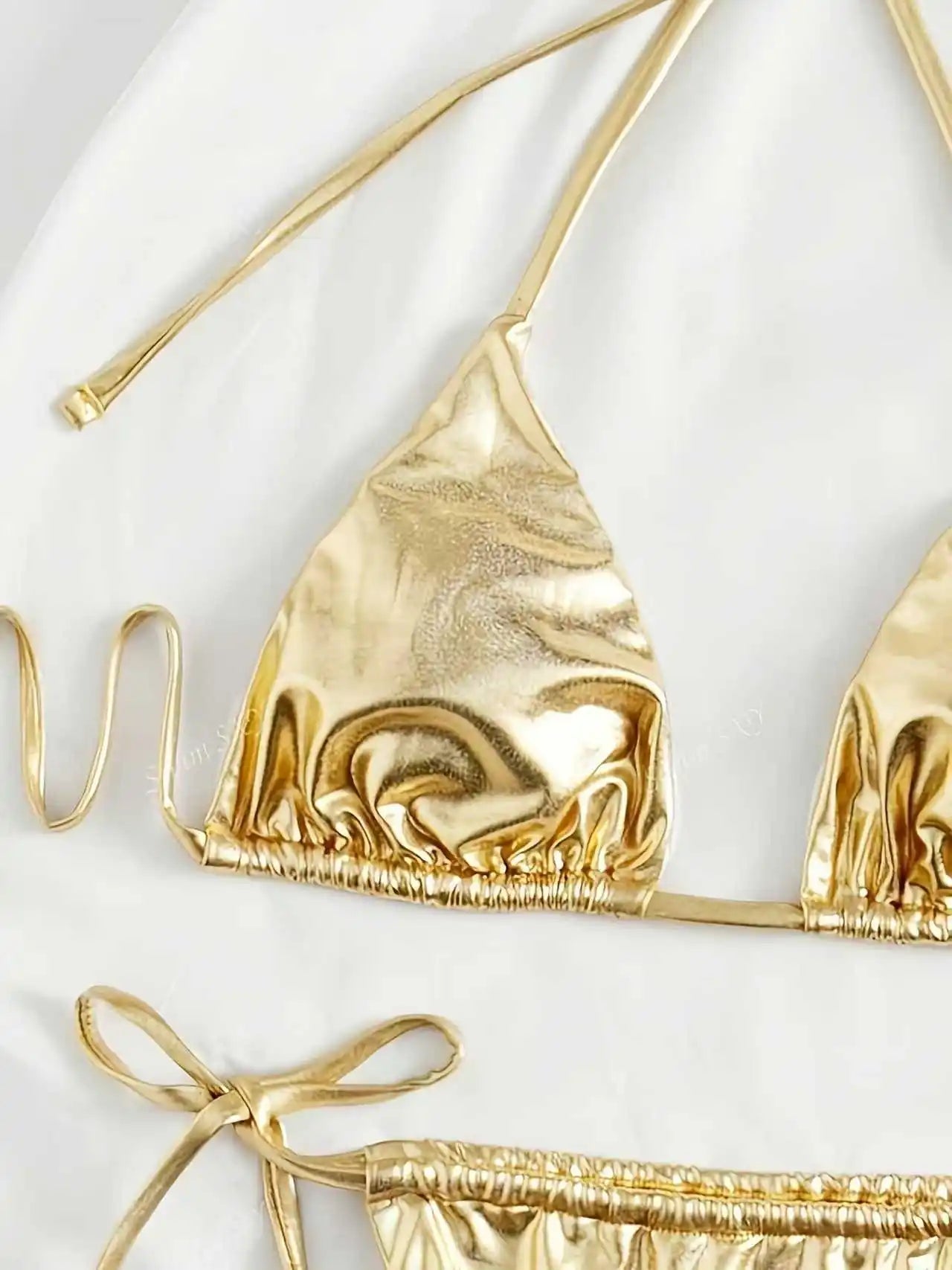 Women Bikini Set 2025 Summer Metallic Gold Shiny Halter Triangle Tie Side String Sexy Swimwear Female Beach Vacation Bathing Sui - STAND OUT FLEXSARAH