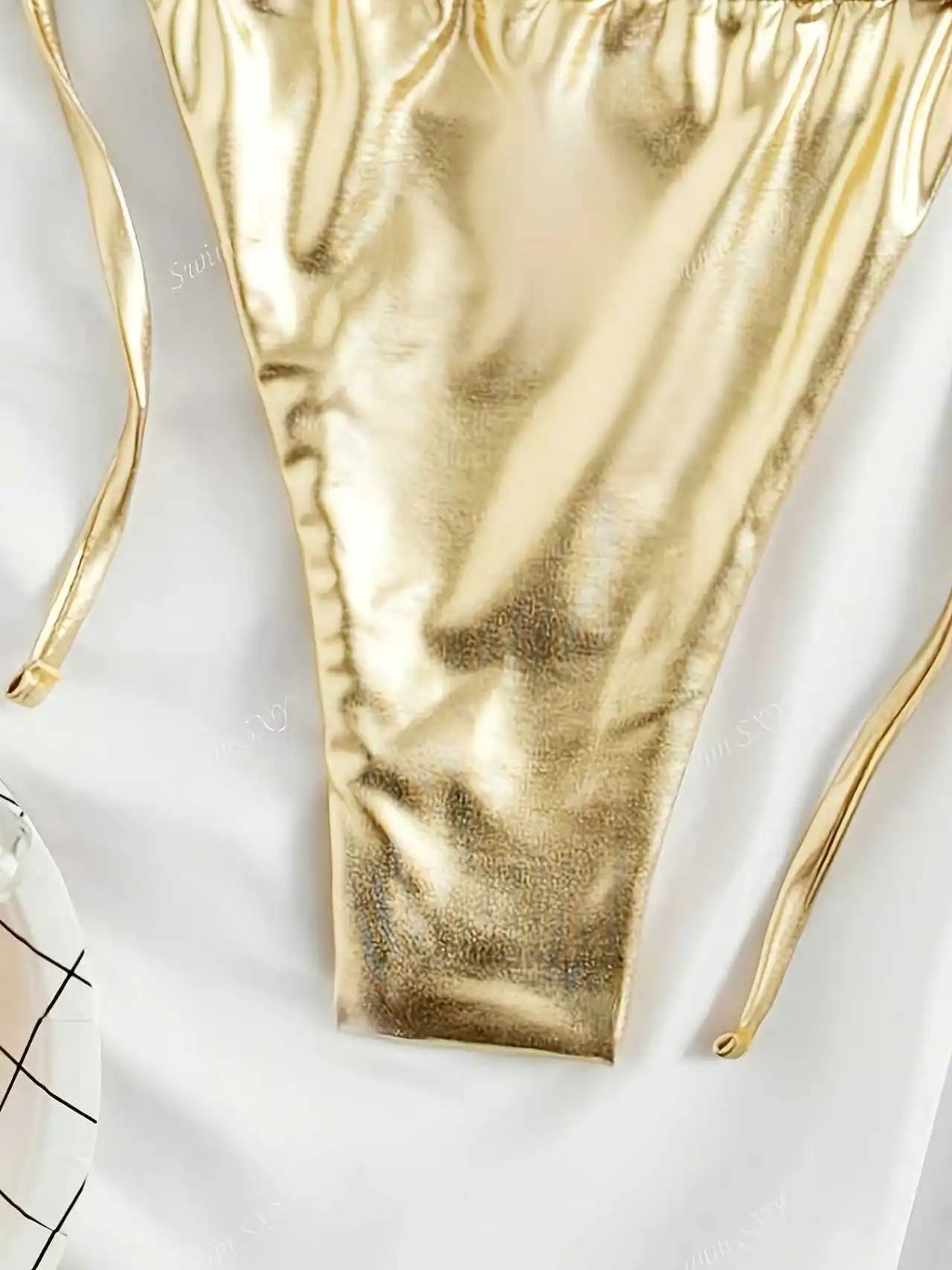 Women Bikini Set 2025 Summer Metallic Gold Shiny Halter Triangle Tie Side String Sexy Swimwear Female Beach Vacation Bathing Sui - STAND OUT FLEXSARAH