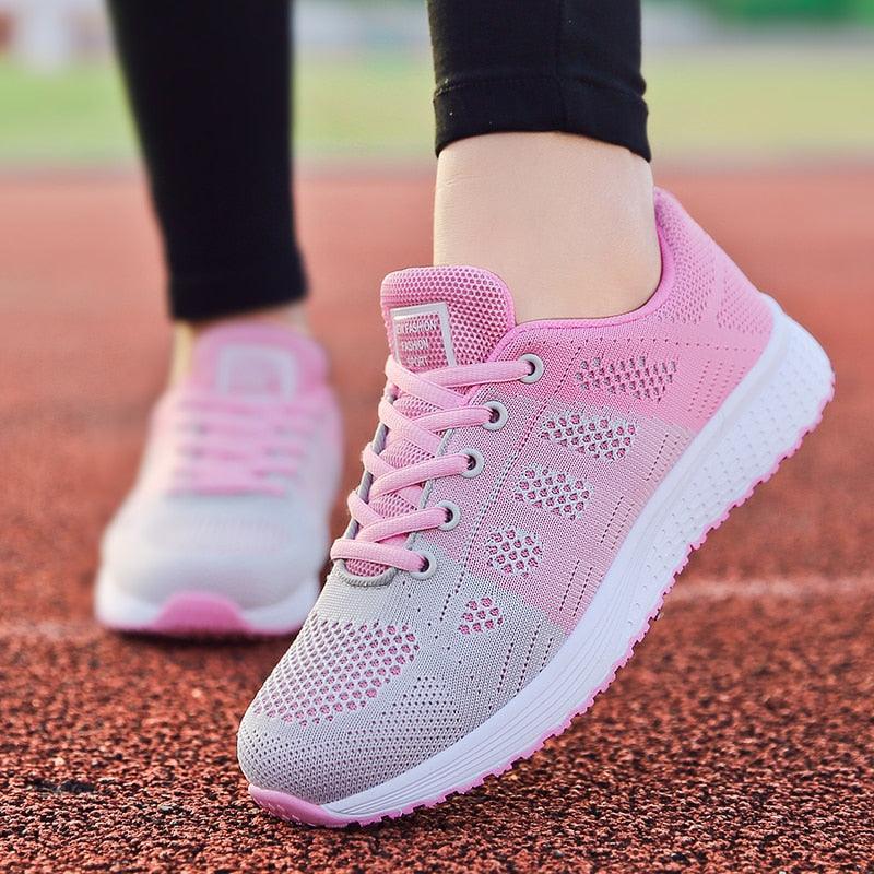 Women Casual Fashion Breathable Walking Mesh Lace Up Flat Sneakers Running Summer Sports Sneakers Fashion Casual Shoe Breathable Mesh Design - STAND OUT FLEXSARAH