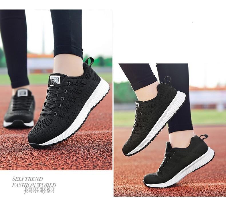 Women Casual Fashion Breathable Walking Mesh Lace Up Flat Sneakers Running Summer Sports Sneakers Fashion Casual Shoe Breathable Mesh Design - STAND OUT FLEXSARAH