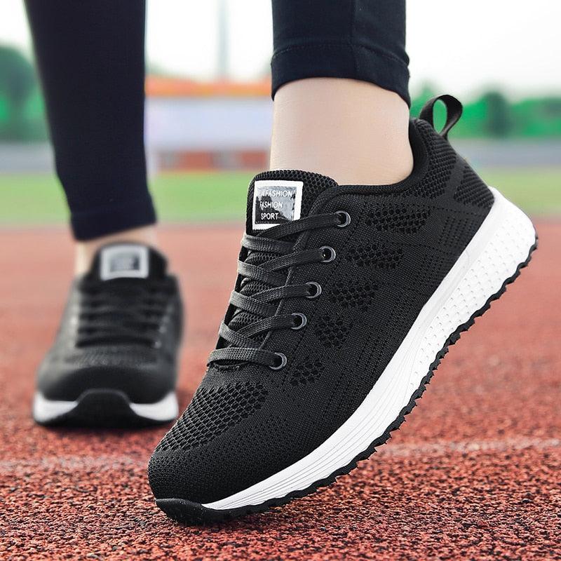Women Casual Fashion Breathable Walking Mesh Lace Up Flat Sneakers Running Summer Sports Sneakers Fashion Casual Shoe Breathable Mesh Design - STAND OUT FLEXSARAH