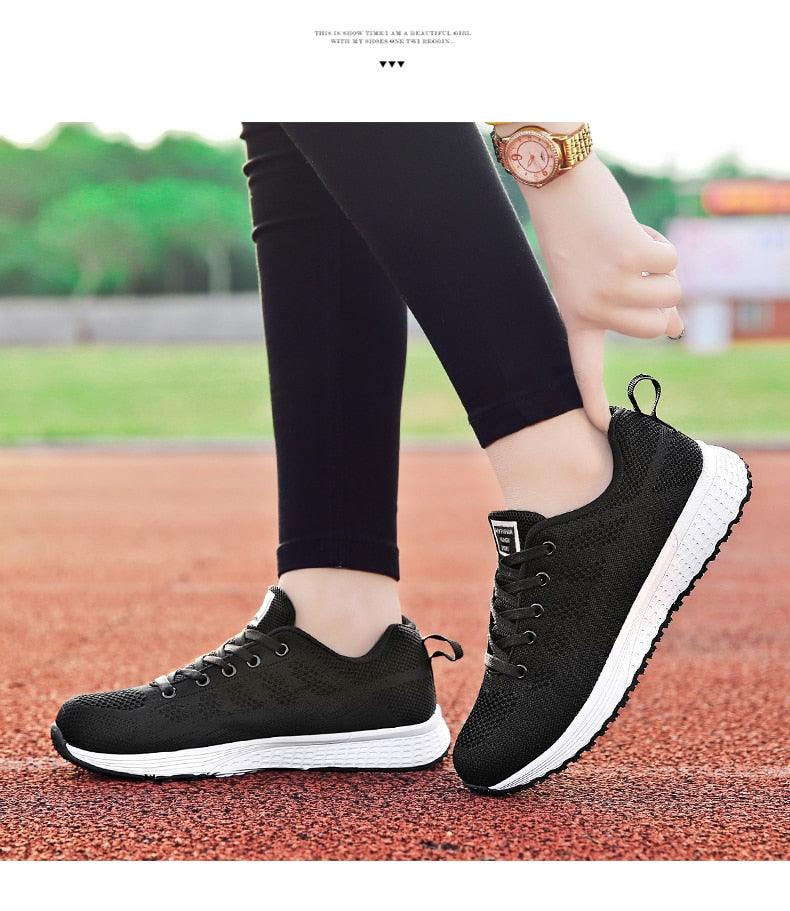 Women Casual Fashion Breathable Walking Mesh Lace Up Flat Sneakers Running Summer Sports Sneakers Fashion Casual Shoe Breathable Mesh Design - STAND OUT FLEXSARAH