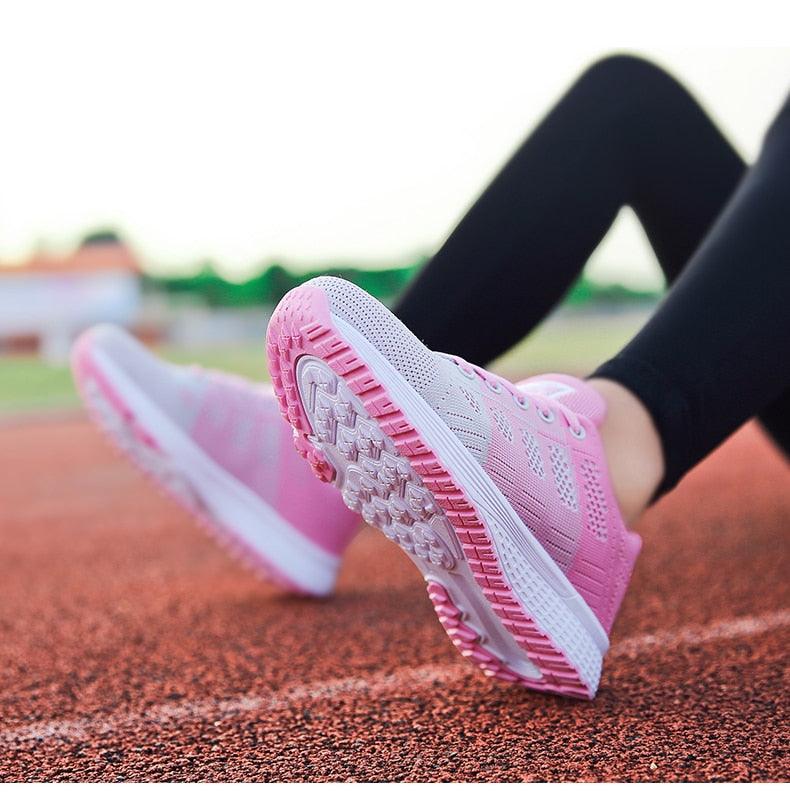 Women Casual Fashion Breathable Walking Mesh Lace Up Flat Sneakers Running Summer Sports Sneakers Fashion Casual Shoe Breathable Mesh Design - STAND OUT FLEXSARAH