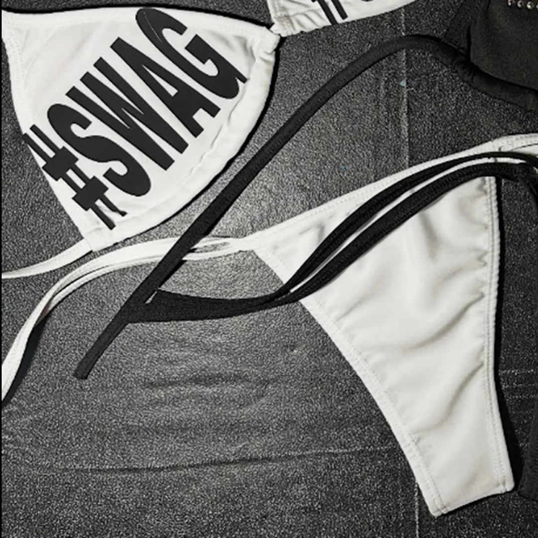 Women Gothic Punk Harajuku Y2K girls Pattern Bikini Set Emo girls Cool Style Letter Printing 90s Sexy Bikini Fashion Sexy Bikini - STAND OUT FLEXSARAH