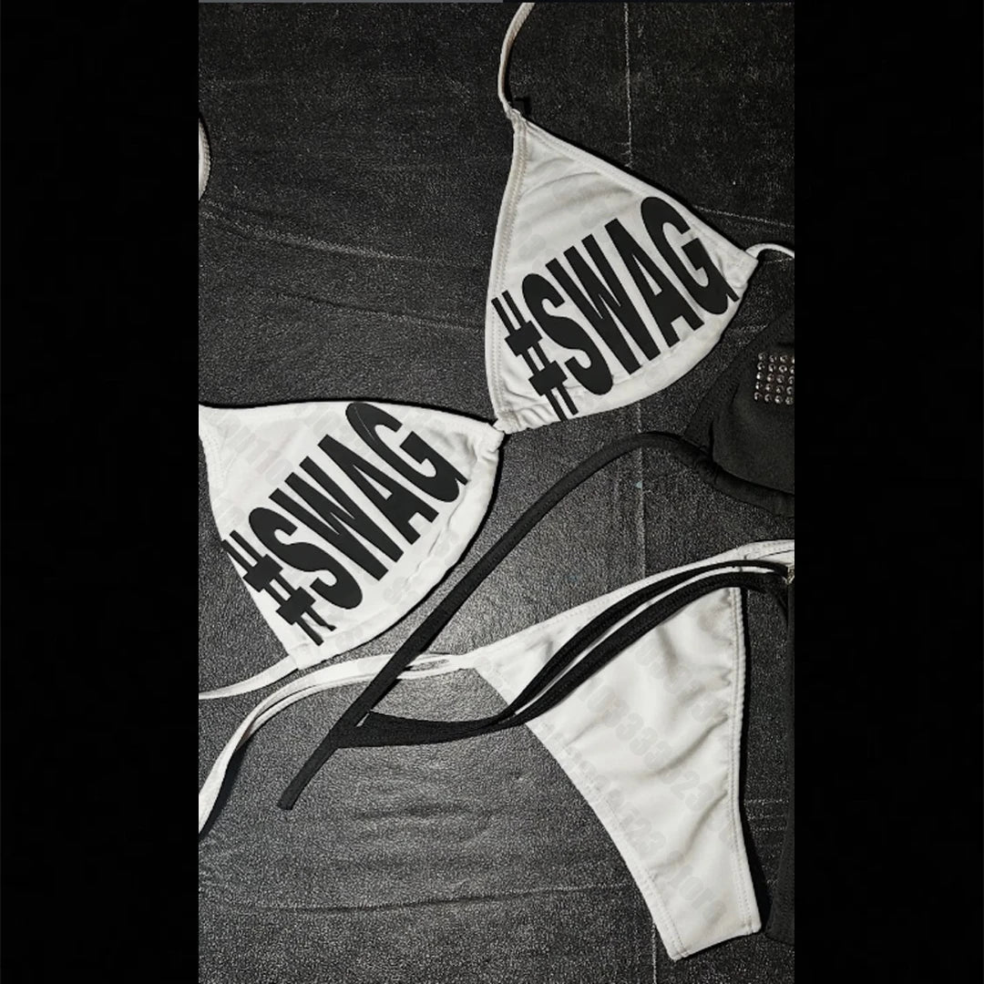 Women Gothic Punk Harajuku Y2K girls Pattern Bikini Set Emo girls Cool Style Letter Printing 90s Sexy Bikini Fashion Sexy Bikini - STAND OUT FLEXSARAH