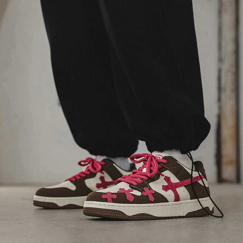 Women Shoes Retro Fashion Cross Pattern Skateboard Shoes Men Breathable Punk Hip Hop Casual Shoes Couple Student Sport Sneakers - STAND OUT FLEXSARAH