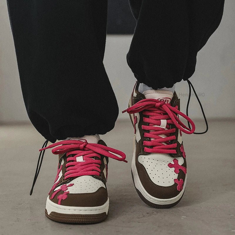 Women Shoes Retro Fashion Cross Pattern Skateboard Shoes Men Breathable Punk Hip Hop Casual Shoes Couple Student Sport Sneakers - STAND OUT FLEXSARAH