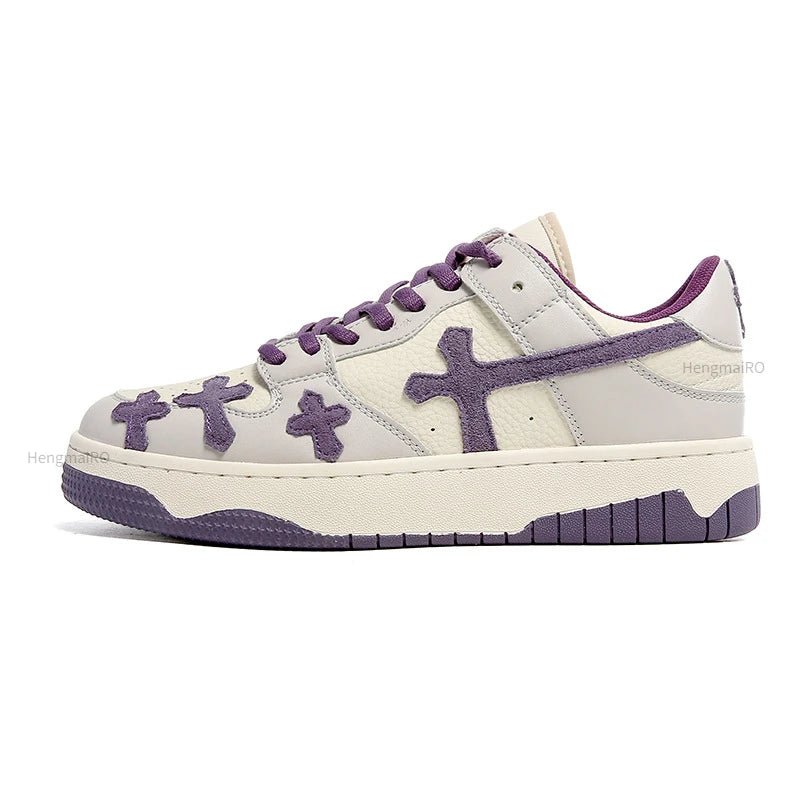 Women Shoes Retro Fashion Cross Pattern Skateboard Shoes Men Breathable Punk Hip Hop Casual Shoes Couple Student Sport Sneakers - STAND OUT FLEXSARAH