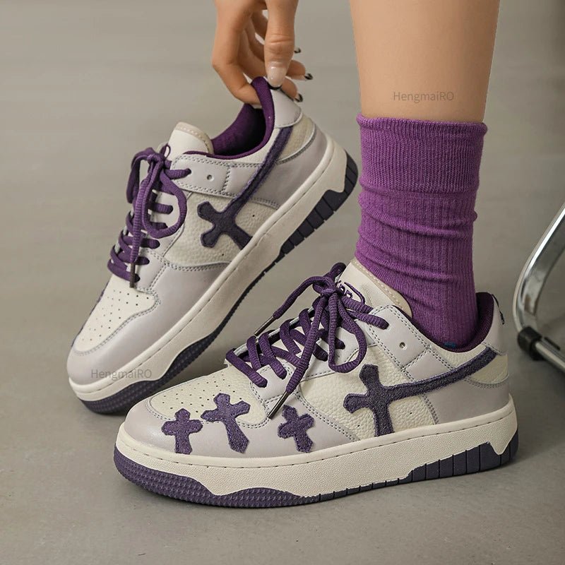 Women Shoes Retro Fashion Cross Pattern Skateboard Shoes Men Breathable Punk Hip Hop Casual Shoes Couple Student Sport Sneakers - STAND OUT FLEXSARAH