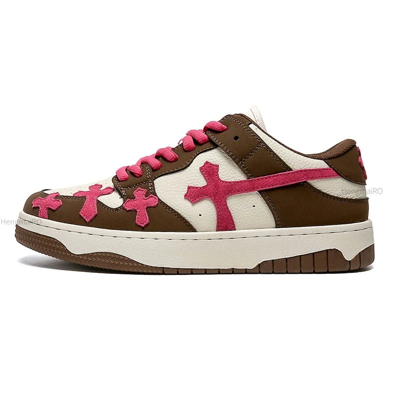 Women Shoes Retro Fashion Cross Pattern Skateboard Shoes Men Breathable Punk Hip Hop Casual Shoes Couple Student Sport Sneakers - STAND OUT FLEXSARAH