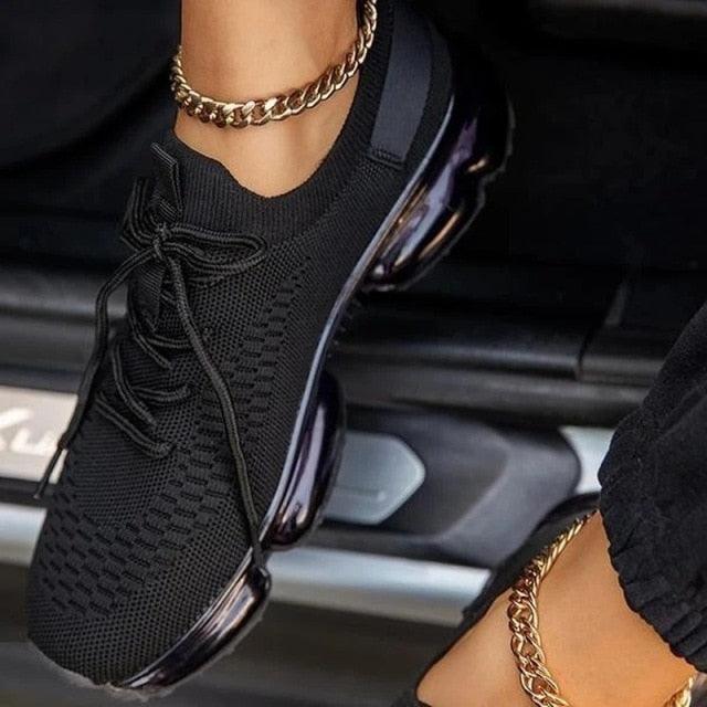 Women Trendy Sneakers Fashion Cushion Lace Up Running Sport Sneakers Outdoor Sport Shoes Spring Summer Couple Cushion Flats Training Running Breathable Sneakers - STAND OUT FLEXSARAH