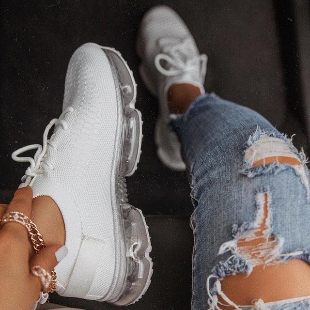 Women Trendy Sneakers Fashion Cushion Lace Up Running Sport Sneakers Outdoor Sport Shoes Spring Summer Couple Cushion Flats Training Running Breathable Sneakers - STAND OUT FLEXSARAH