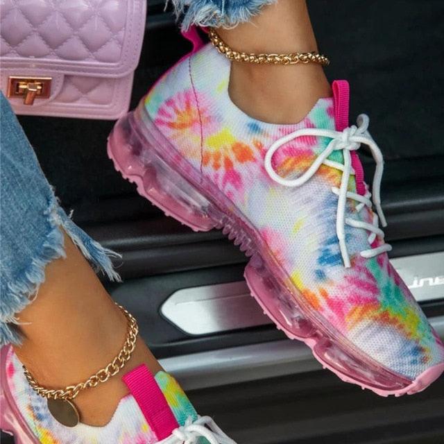 Women Trendy Sneakers Fashion Cushion Lace Up Running Sport Sneakers Outdoor Sport Shoes Spring Summer Couple Cushion Flats Training Running Breathable Sneakers - STAND OUT FLEXSARAH