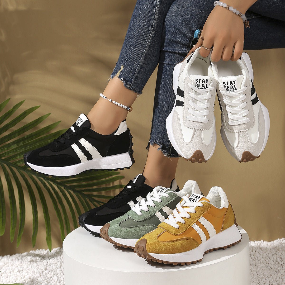 Women's Chunky Sole Sneakers - Breathable Mesh Casual Sports Shoes - STAND OUT FLEXSARAH
