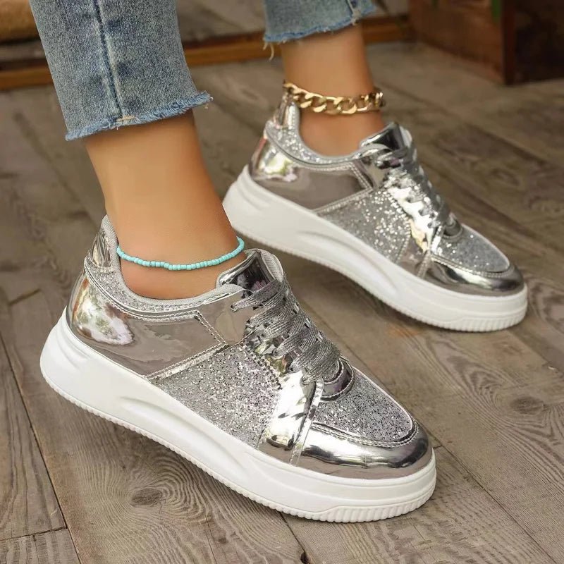 Women's Gold Sequins Platform Sneakers Autumn Fashion Casual Sports Shoes Thick Bottom Vulcanized Shoes Woman Flats Heels Shoes - STAND OUT FLEXSARAH