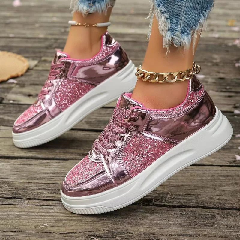 Women's Gold Sequins Platform Sneakers Autumn Fashion Casual Sports Shoes Thick Bottom Vulcanized Shoes Woman Flats Heels Shoes - STAND OUT FLEXSARAH