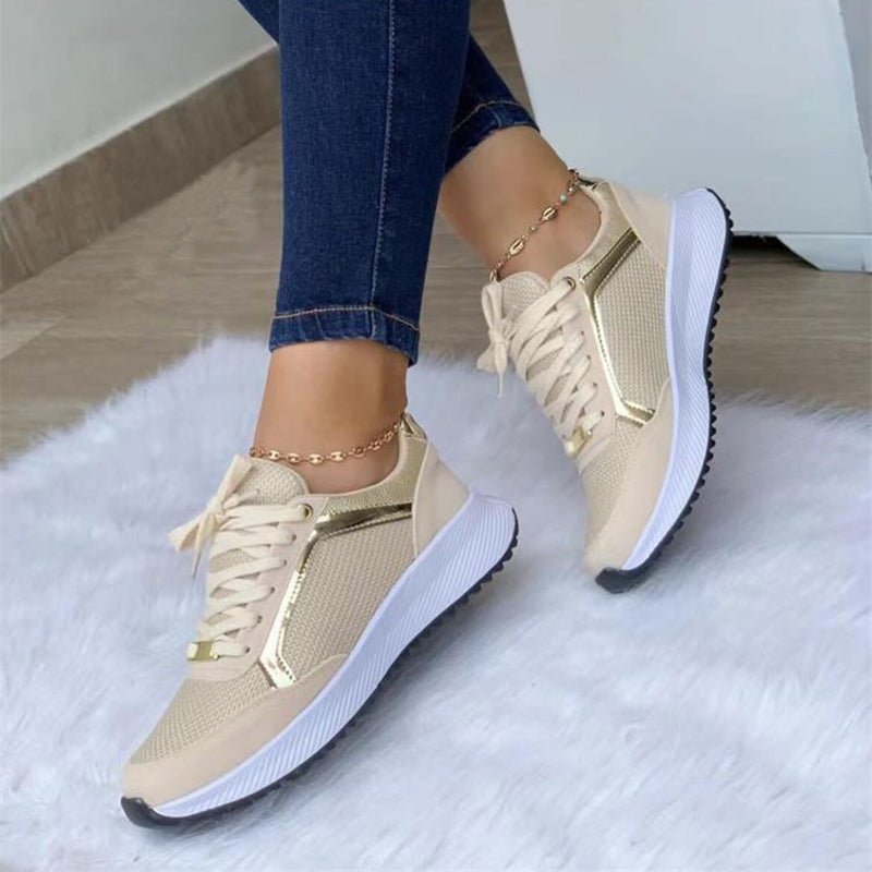 Women's Lace-Up Mesh Sneakers | Breathable Round-Toe Flat Sports Shoes - STAND OUT FLEXSARAH