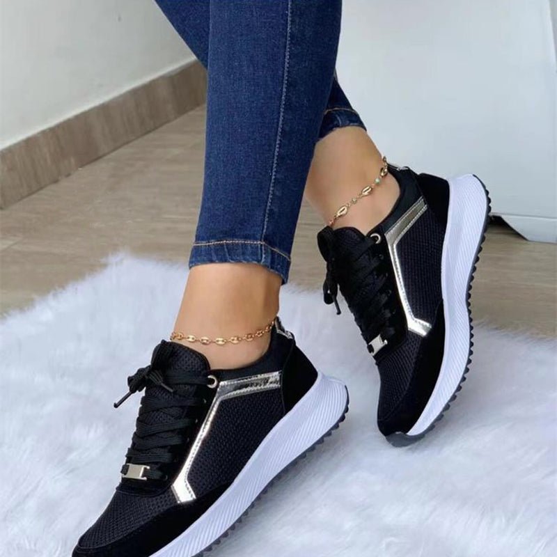 Women's Lace-Up Mesh Sneakers | Breathable Round-Toe Flat Sports Shoes - STAND OUT FLEXSARAH