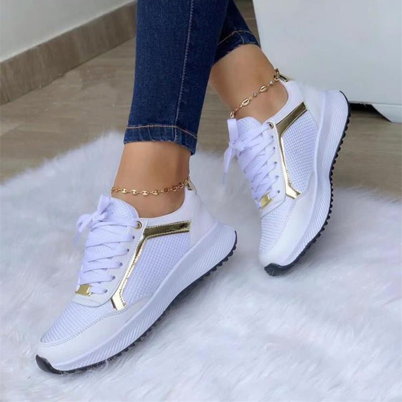 Women's Lace-Up Mesh Sneakers | Breathable Round-Toe Flat Sports Shoes - STAND OUT FLEXSARAH