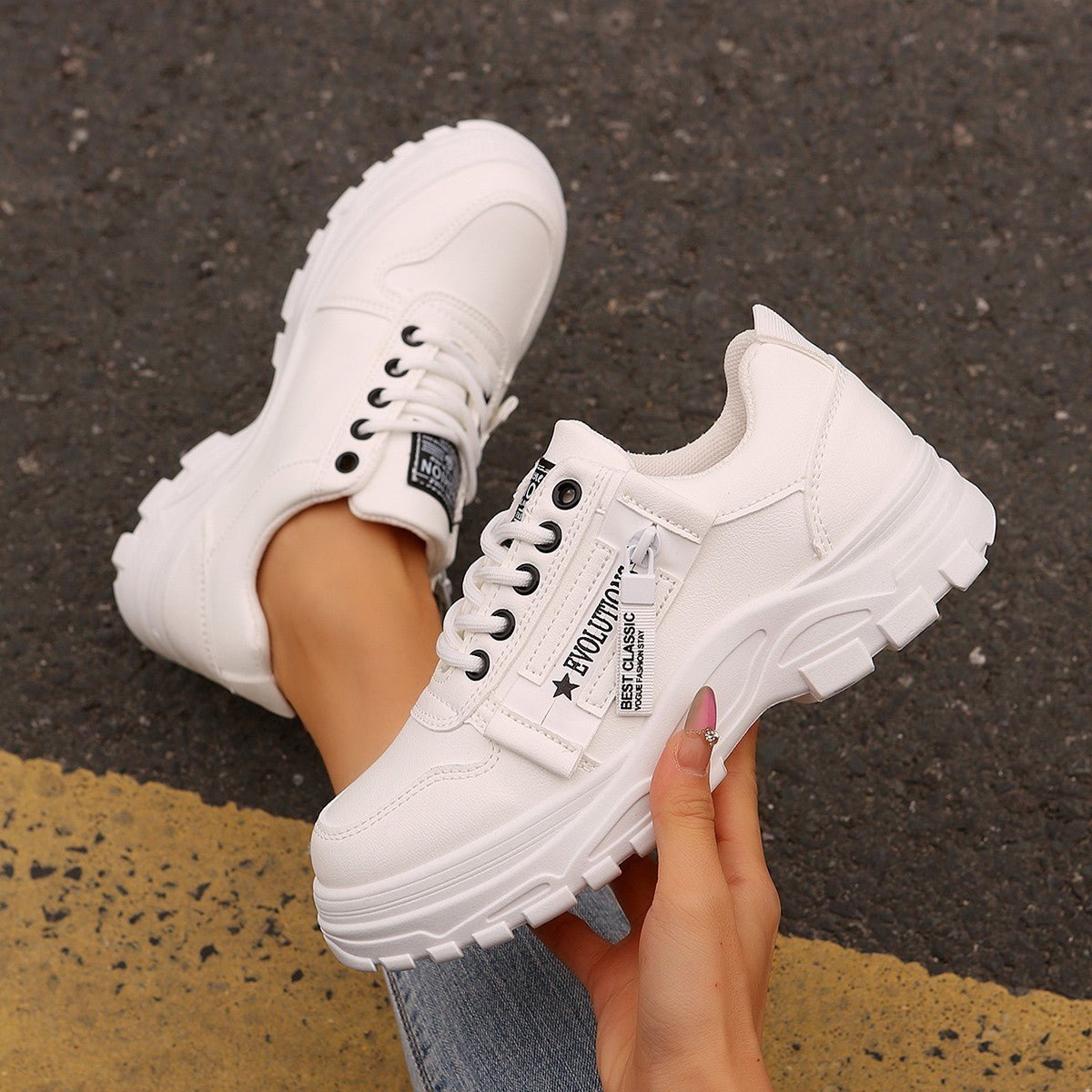 Women's Lace-Up Sneakers with Side Zipper | Thick Sole Round Toe Casual Sports Shoes - STAND OUT FLEXSARAH